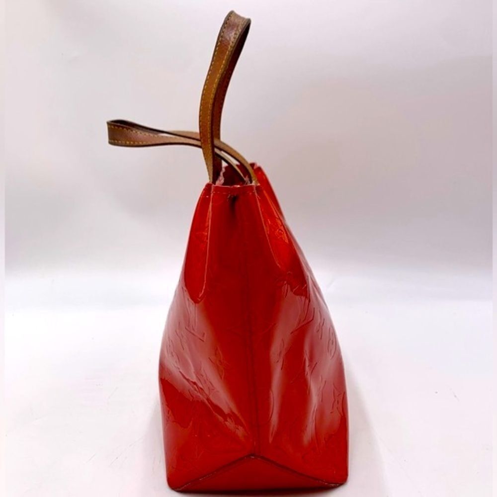 Auth Louis Vuitton Mini Red LV Monogram Vernis Tote Vachetta Leather Handles - Picture 8 of 14